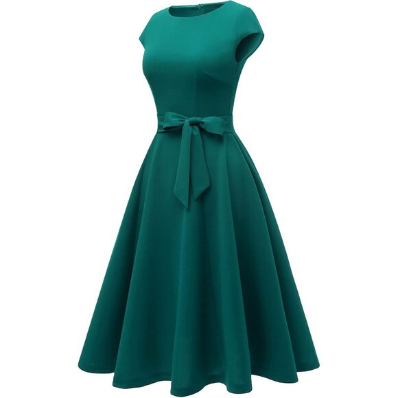 Dresstells Women's Turquoise Modest Vintage Cocktail Formal Party Dresses - Picture 3 of 4